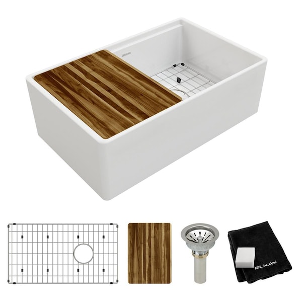 Fireclay 30 X 18.8 X 9.6 Single Apron Sink Kit White